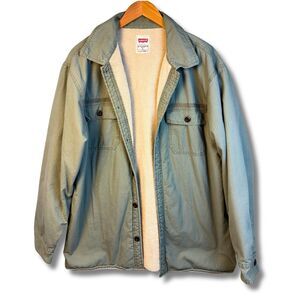 Levi’s Sherpa Work Jacket Men's Large Green Button Front Fleece Lined Ripstop